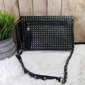 URBAN EXPRESSIONS Women's Black Solid Studded Shoulder Bag EUC
